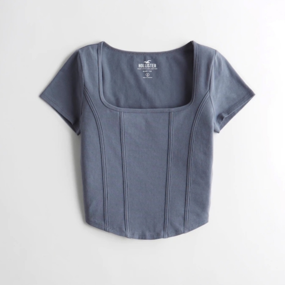Hollister Blue Fitted Short Sleeve Bodysuit